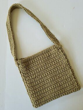 Hand Knit Olive Green Shoulder Bag Purse Tote Boho Festival Indie Fairy